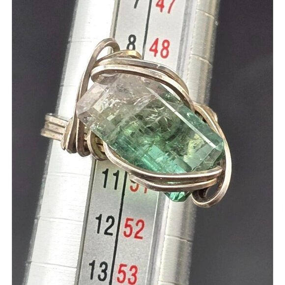 Vintage Handcrafted Watermelon Tourmaline Wire Wrapped Silver Ring Size 5 - Picture 2 of 10